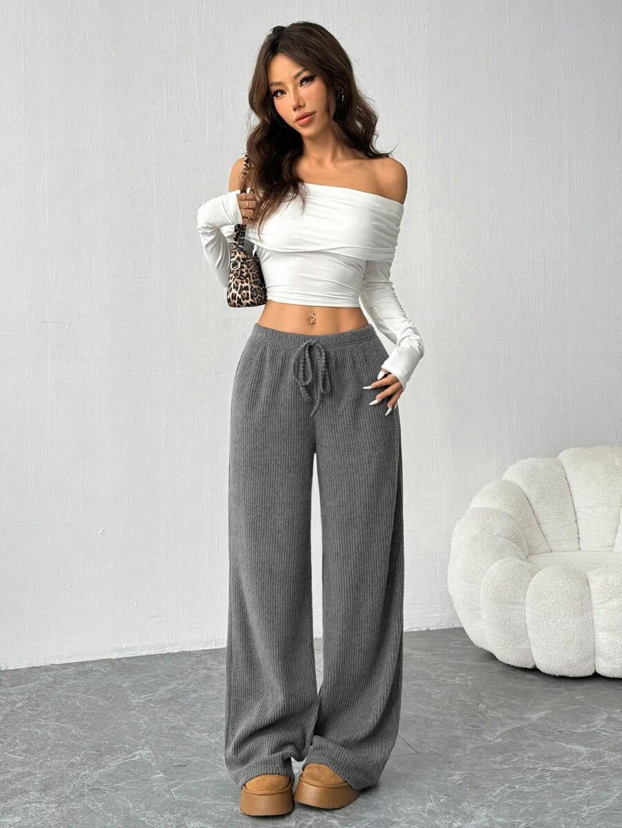 Charcoal Drawstring Attached Relaxed Pant