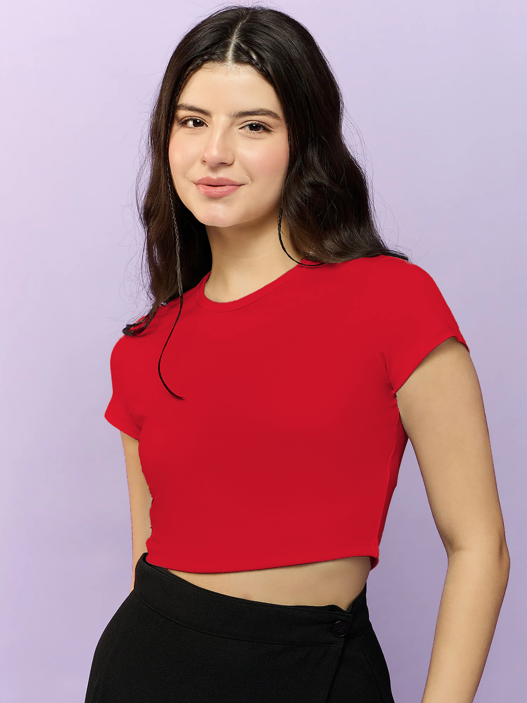 Red Basic Fitted Crop Top