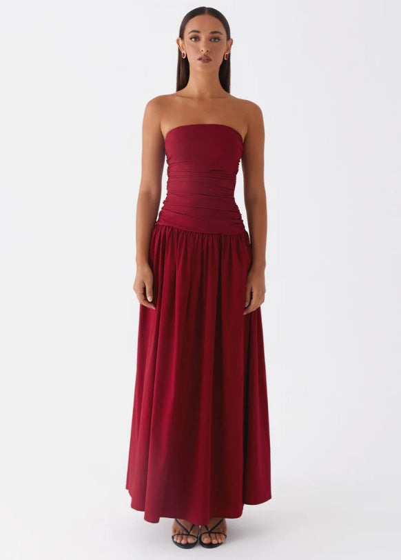 Maroon Off Shoulder Drop Waist Dress