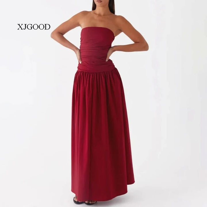 Maroon Off Shoulder Drop Waist Dress