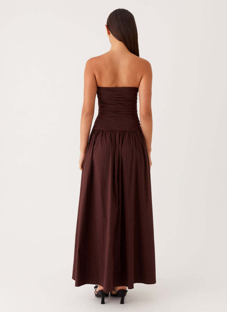 Brown Off Shoulder Drop Waist Dress