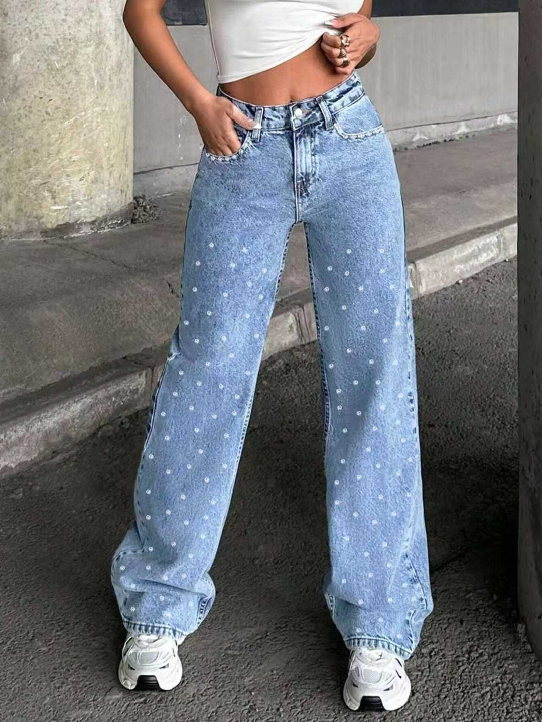 Blue Studded Denim Jeans