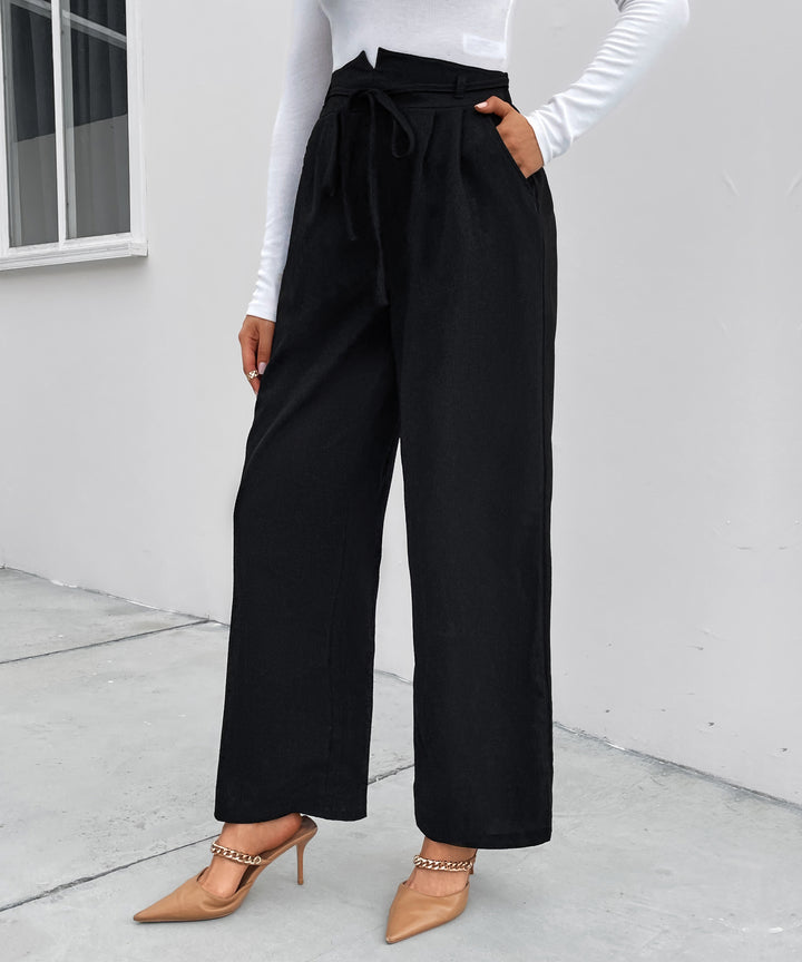Black High Waist Waist Detail Pant