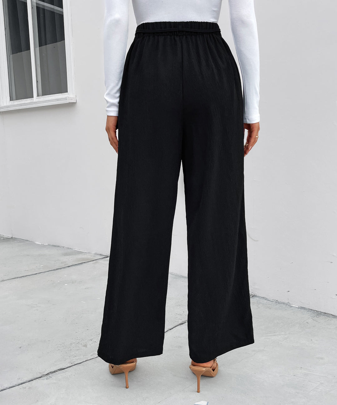 Black High Waist Waist Detail Pant
