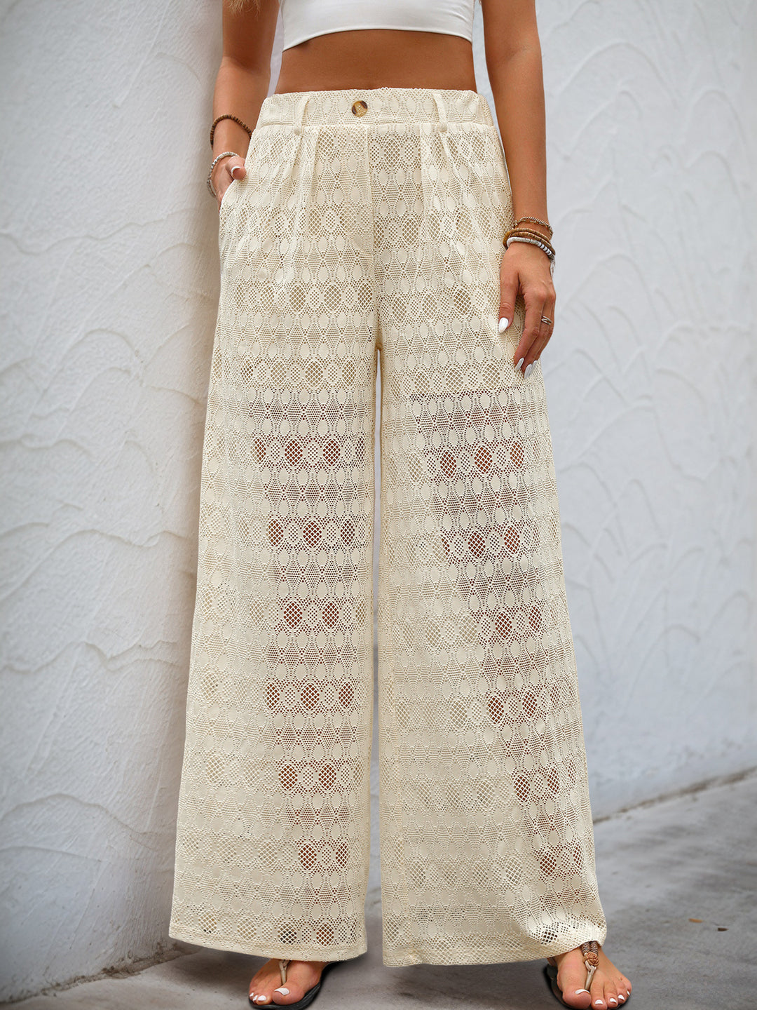 Off White Lace Half Lined Pleated Pants