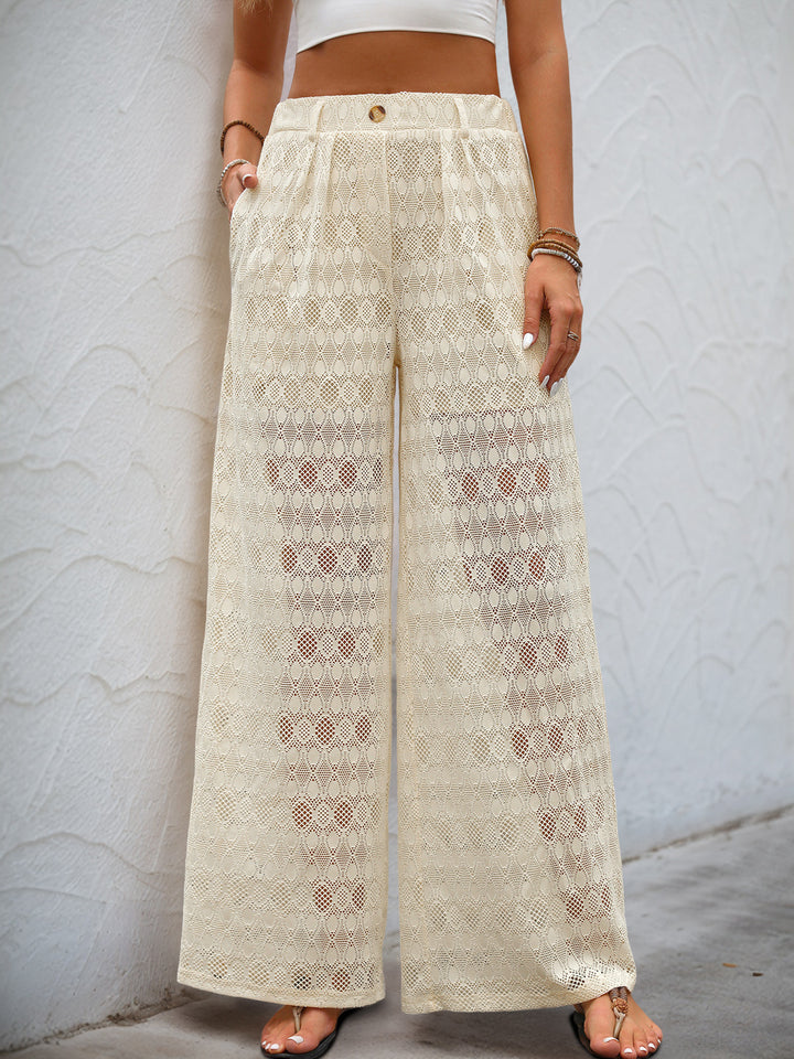 Off White Lace Half Lined Pleated Pants