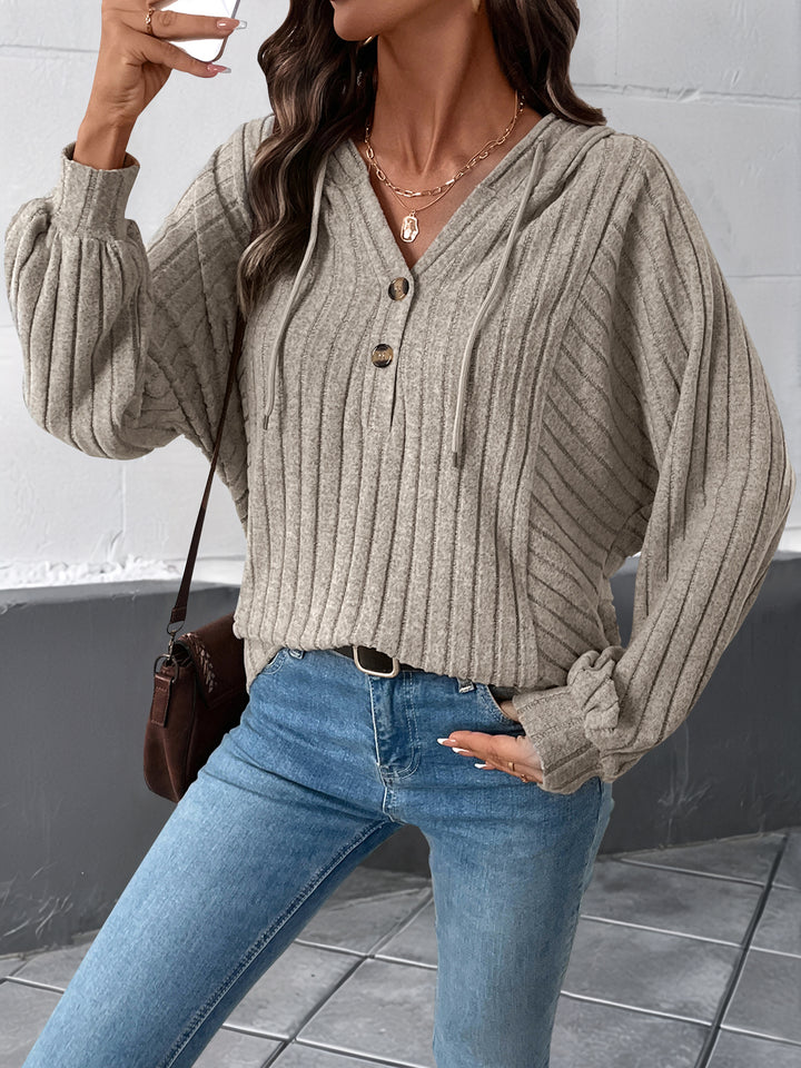 Tan Textured Front Buttoned Hooded Sweatshirt