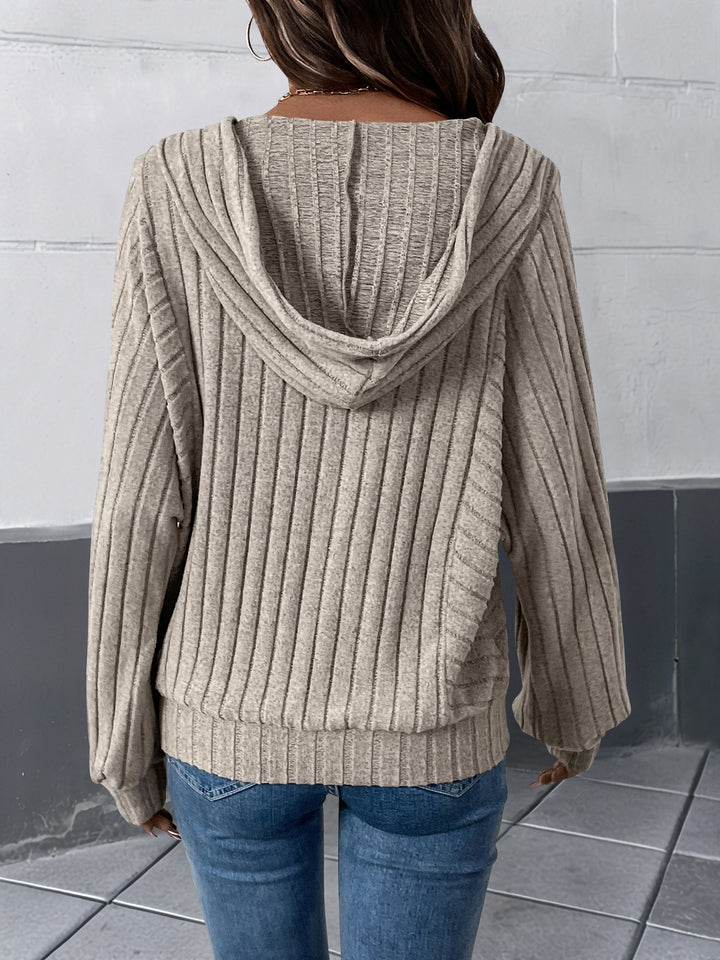 Tan Textured Front Buttoned Hooded Sweatshirt