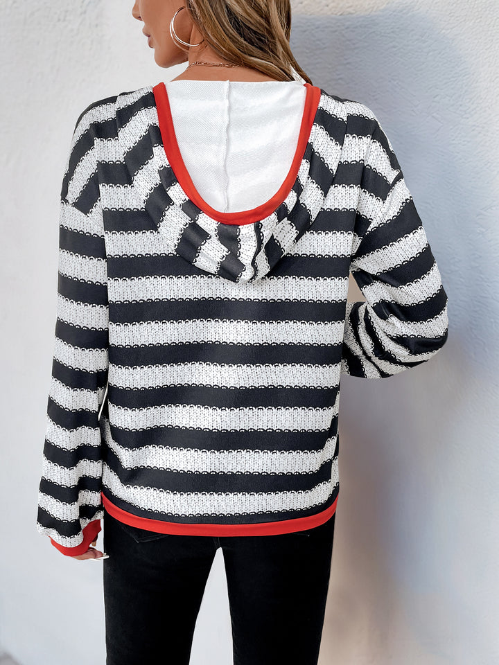 Black Full Sleeve Striped V Neck Sweatshirt