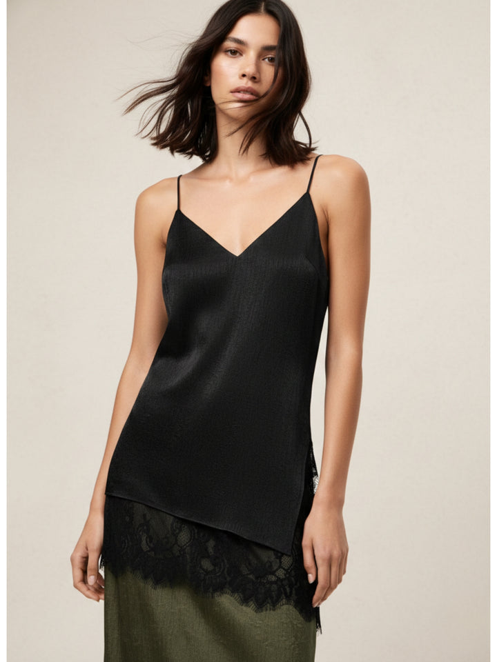 Black Spaghetti Strap Lace Trim Top