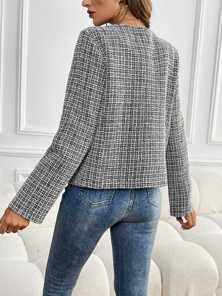 Grey Full Sleeve Front Buttoned Tweed Blazer