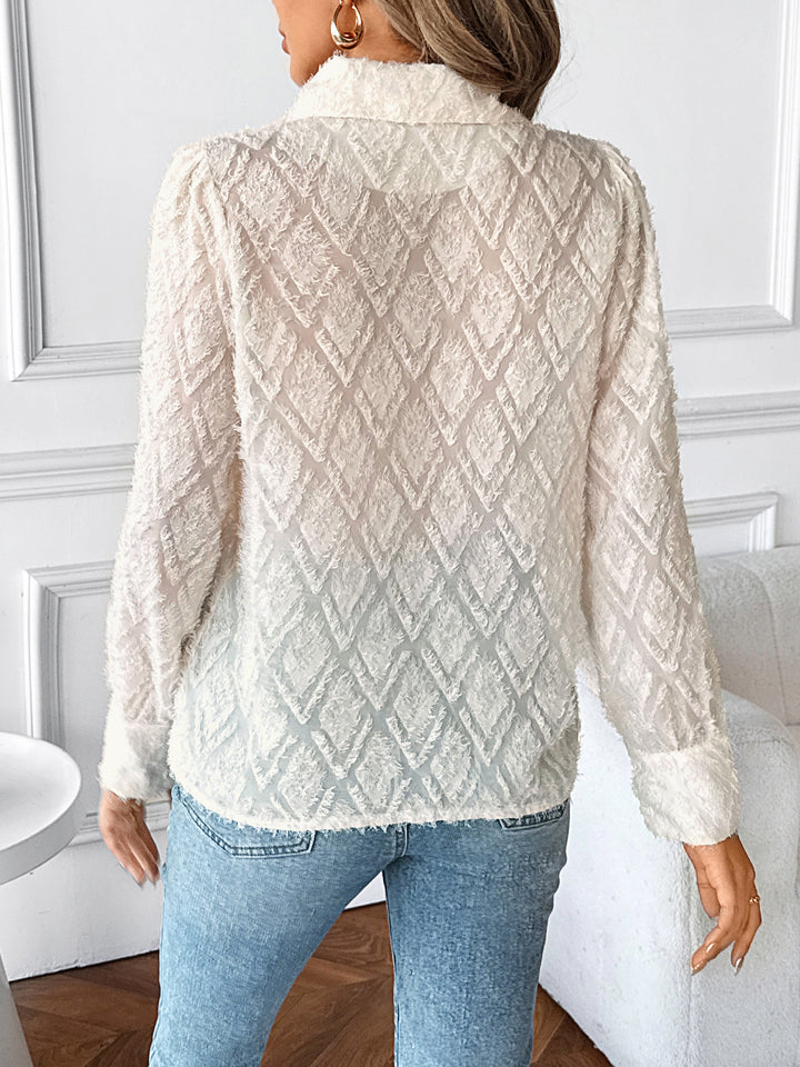 White Textured Front Buttoned Shirt