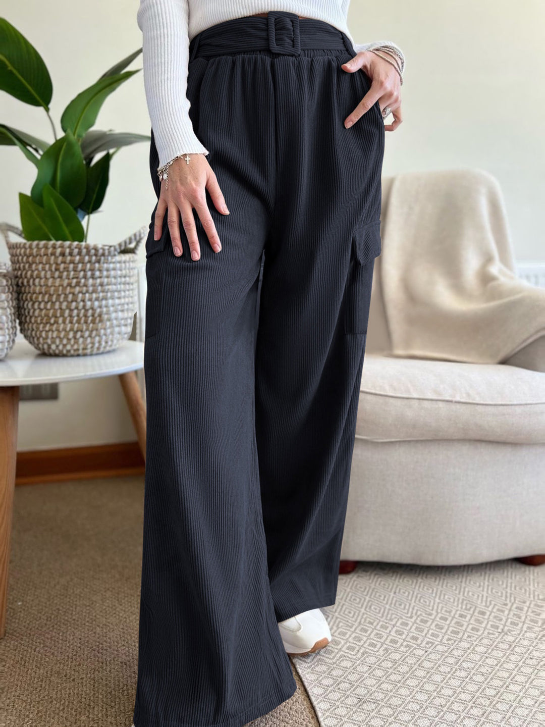 Black High Waist Double Pocket Pant
