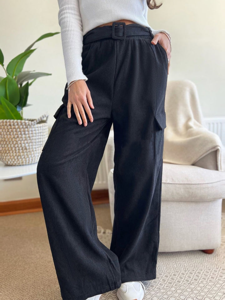 Black High Waist Double Pocket Pant