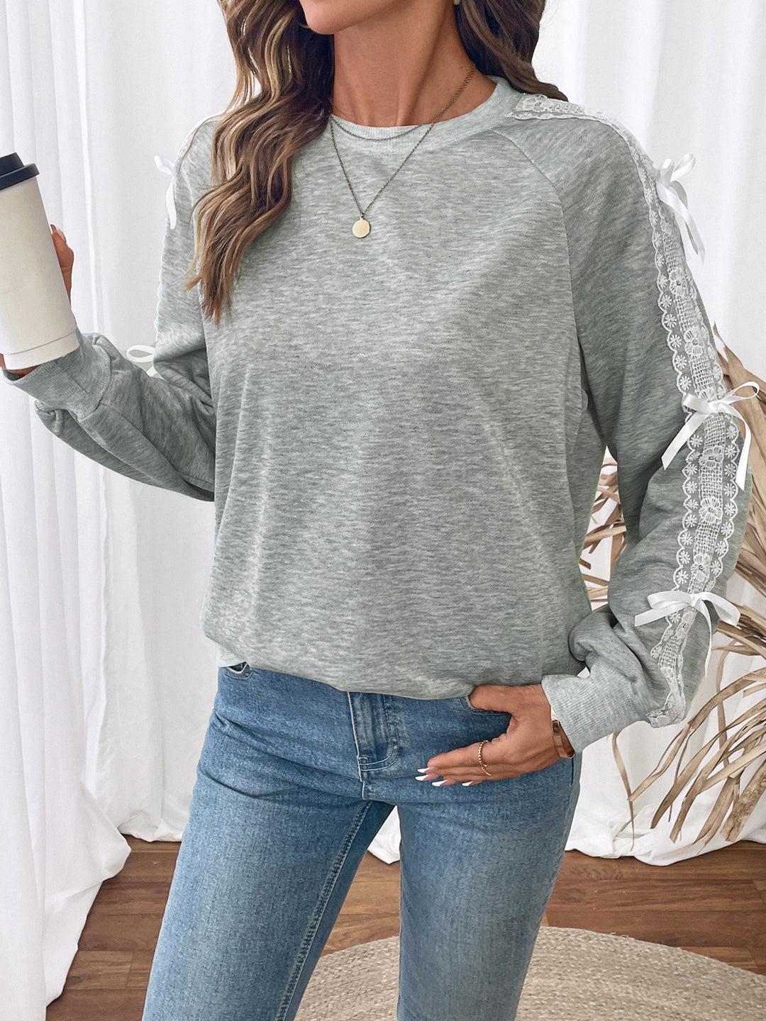 Grey Bow Detail Sweatshirt