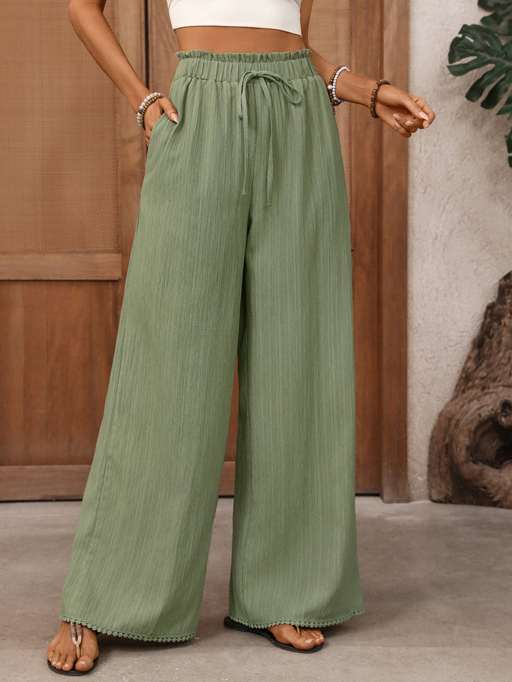 Olive Waist Detail Wide Leg Pant