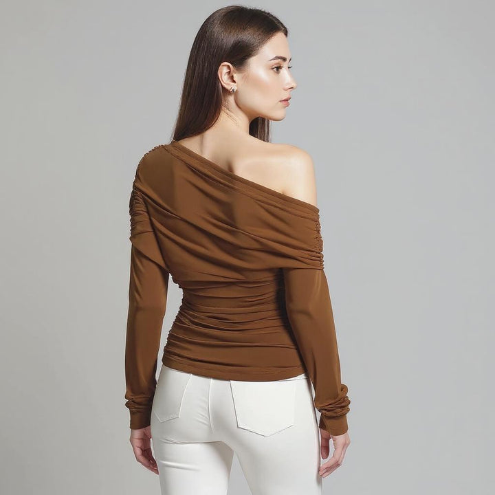 Brown Off Shoulder Knit Top
