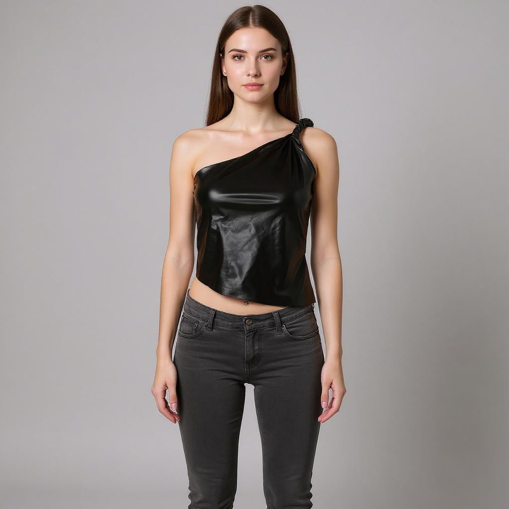 Black Twisted Strap Pu Top