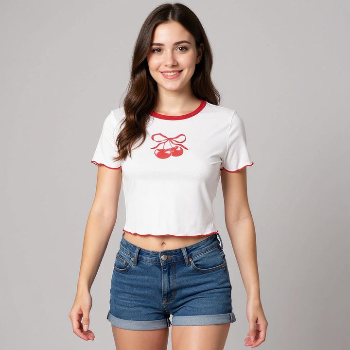 White Contrast Trim Rib Tshirt