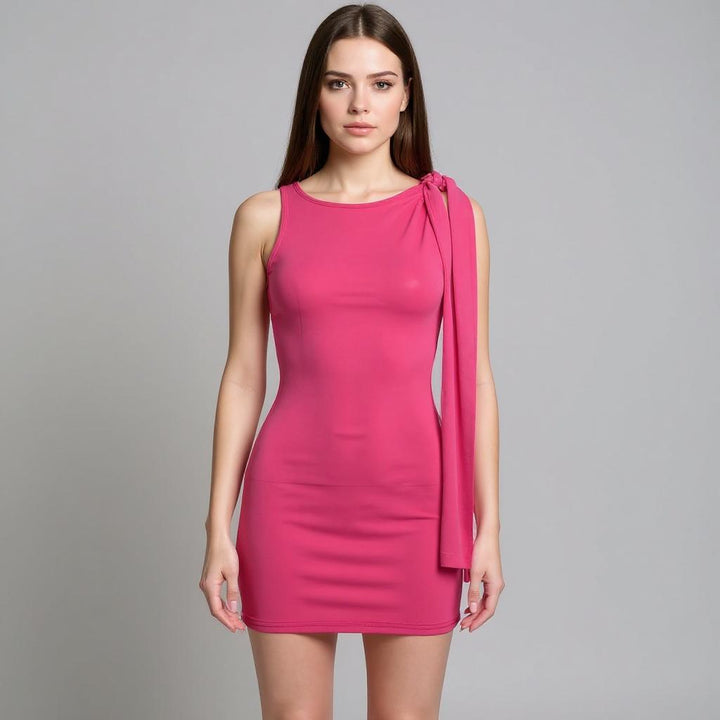 Pink One-Sleeve Fitted Mini Dress