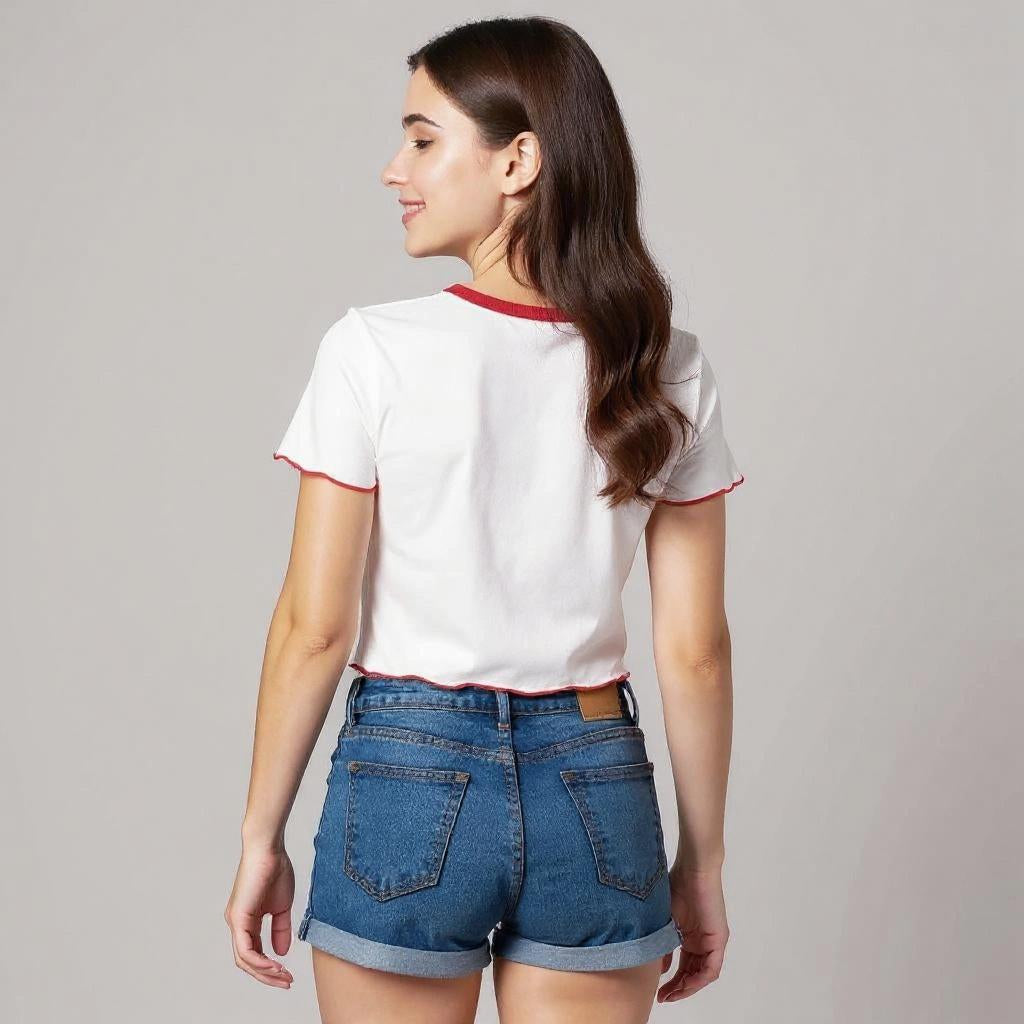 White Contrast Trim Rib Tshirt