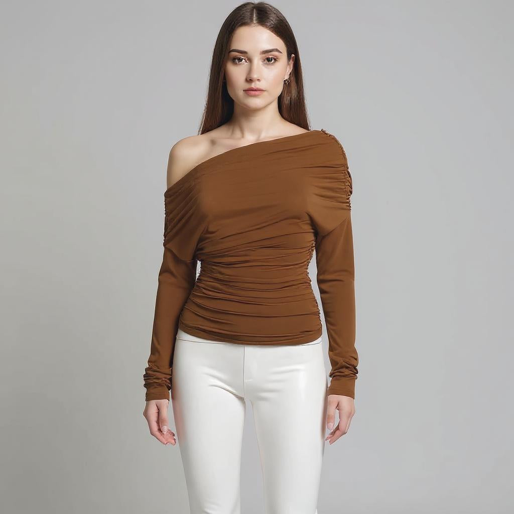 Brown Off Shoulder Knit Top