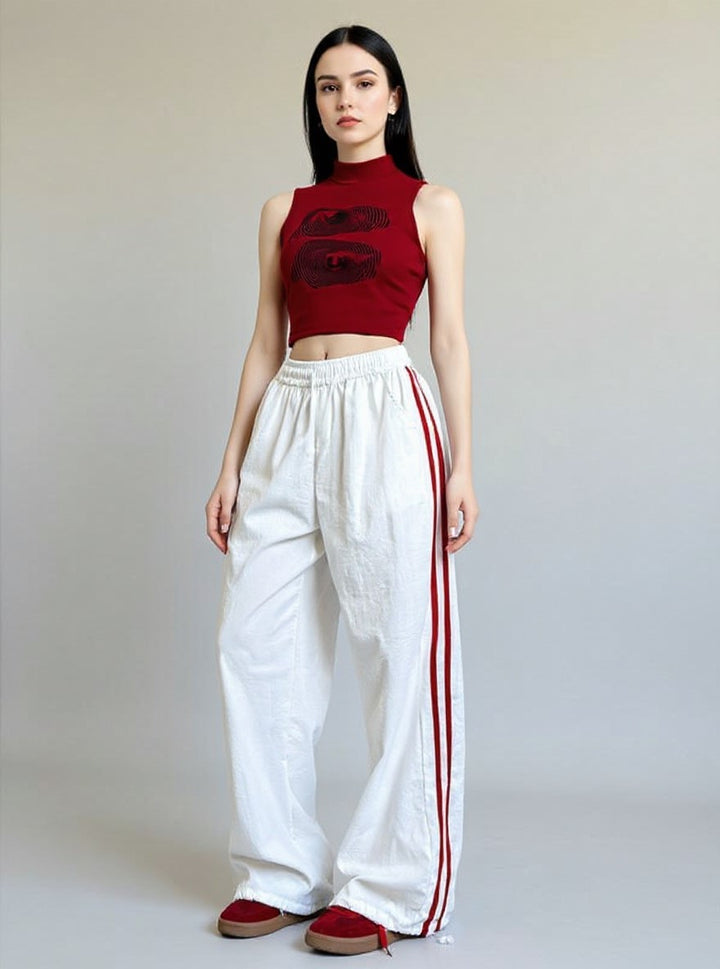 White Drawstring Striped Jogger
