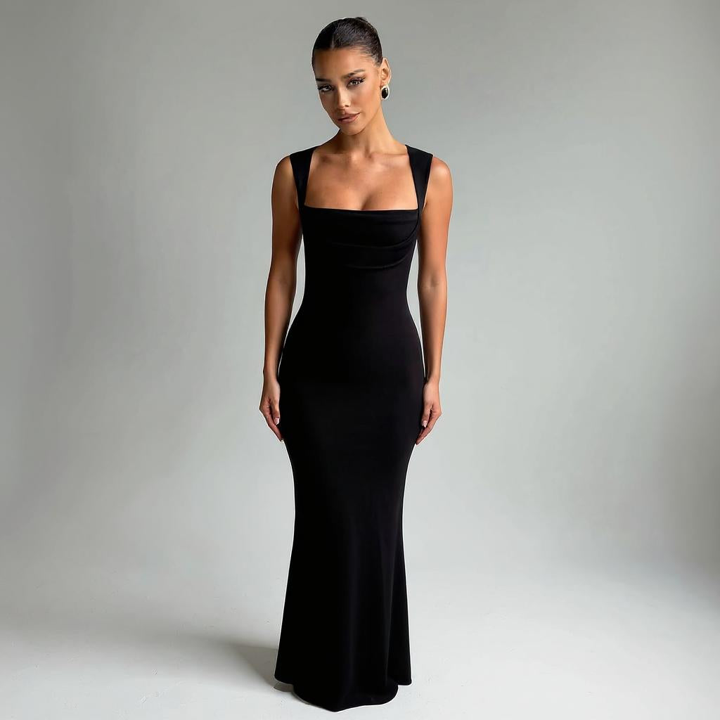 Black Square Neck Mini Bodycon Dress