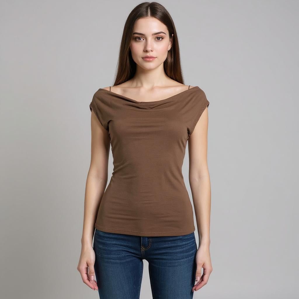 Brown Off-Shoulder Ruched Bodycon Top