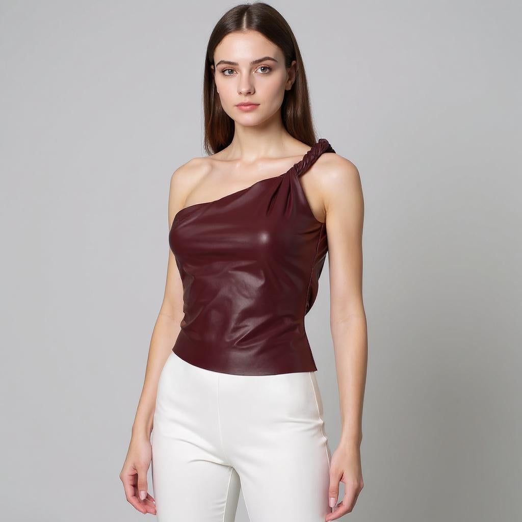 Burgundy Twisted Strap Pu Top